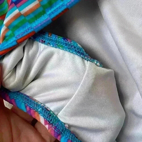 Multicolor Bikini Bottom Striped Side Tie w Beads Size Medium - Picture 4 of 8